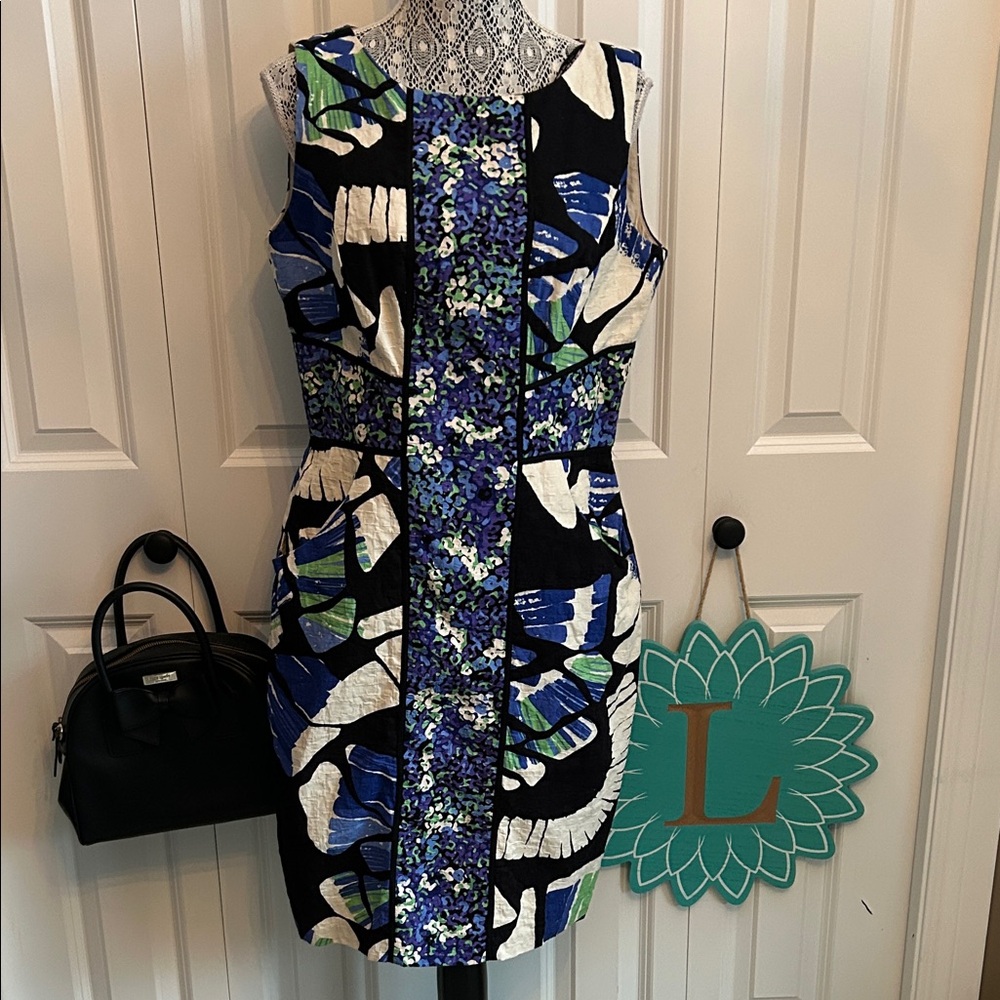 Fabulous Abstract print Sleeveless Dress  Blue, Black, Cream, Purple, Green